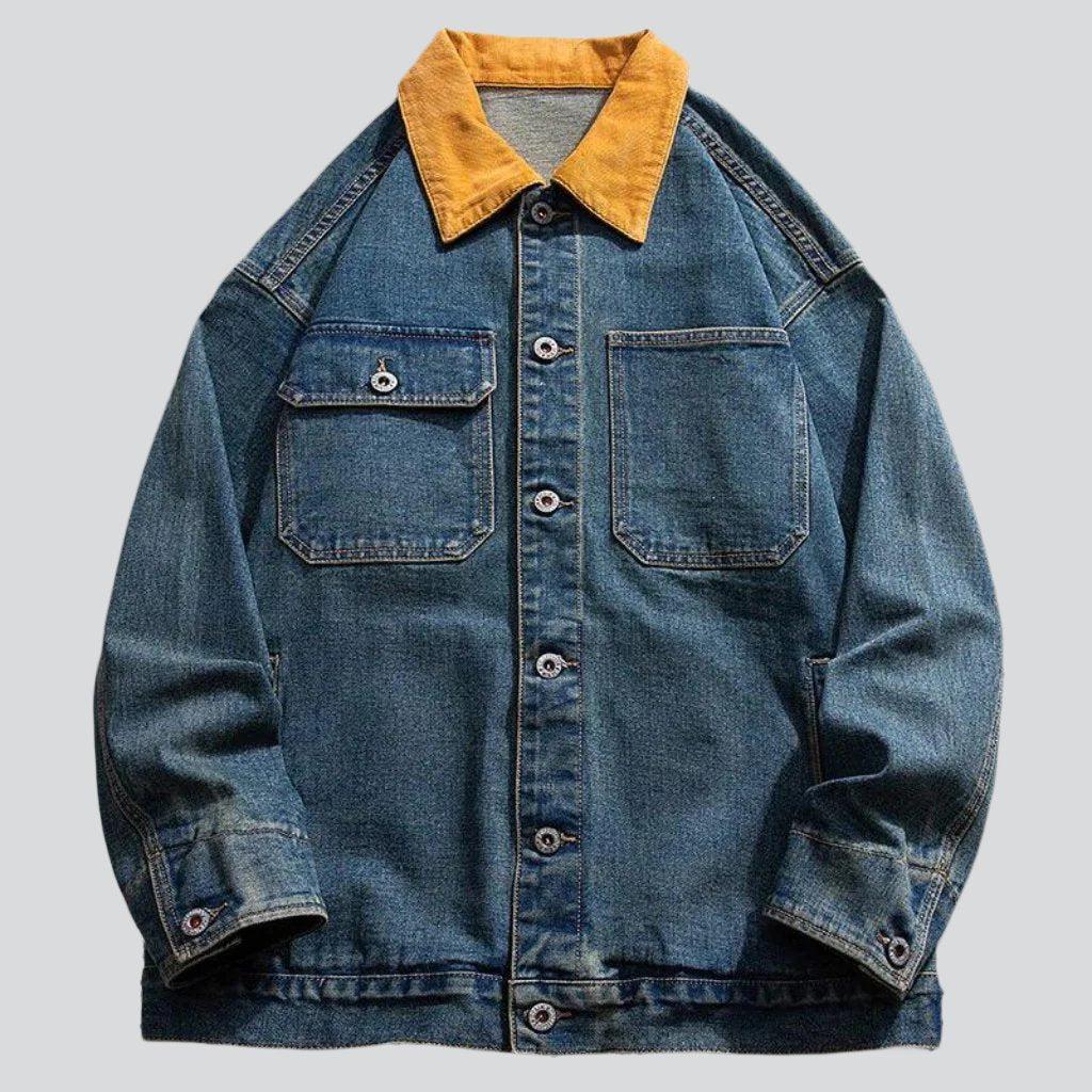 Yellow collar men's denim jacket