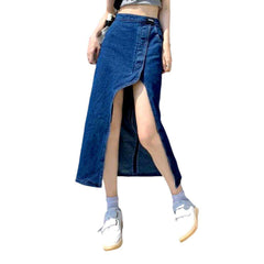 Wide slit women's denim skirt