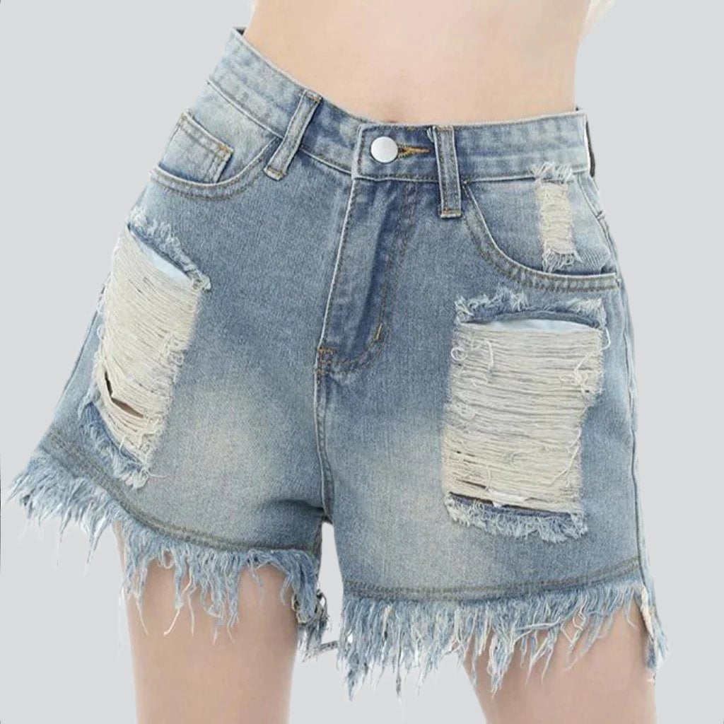 Zerrissene Damen-Jeansshorts mit weitem Bein