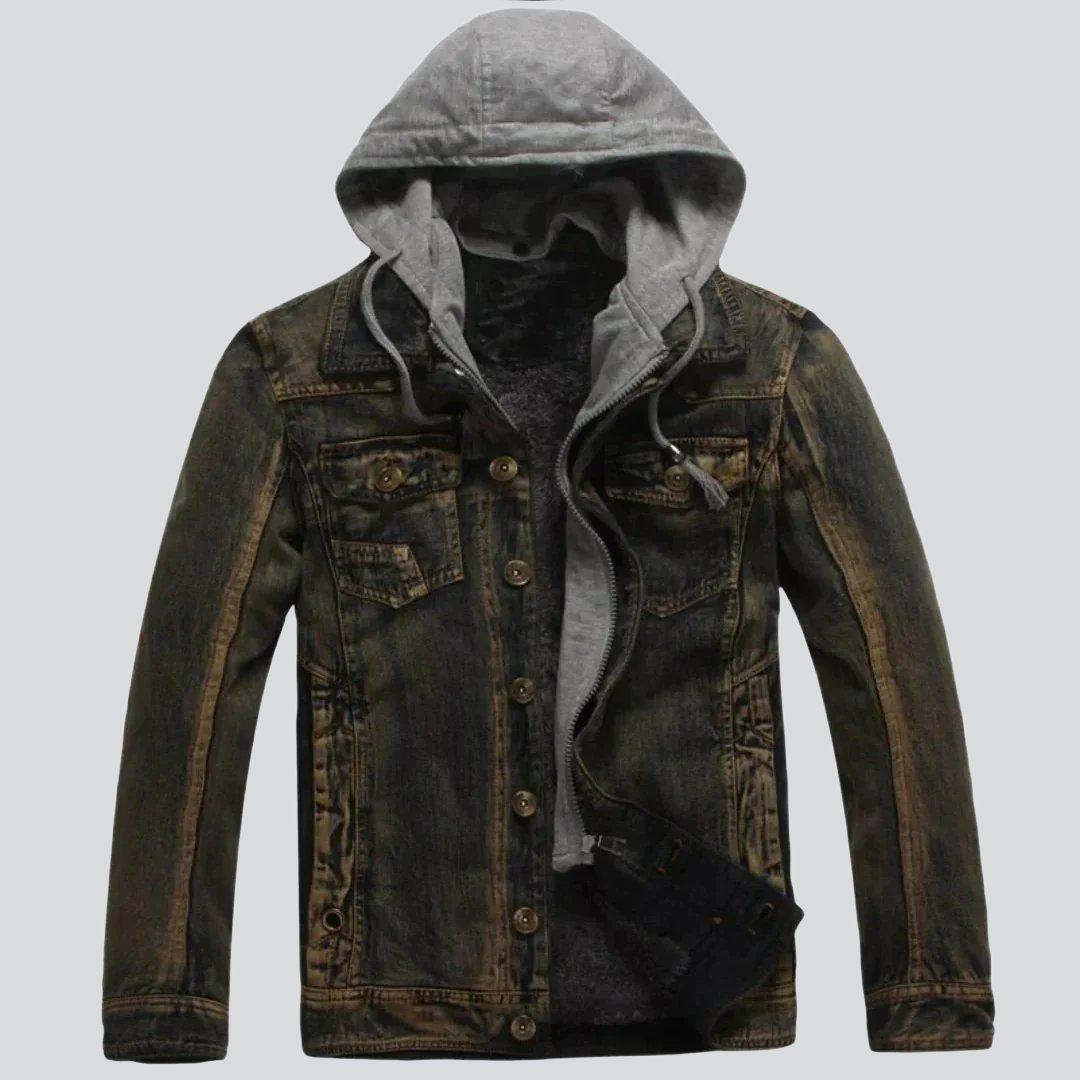 Winter hooded men's denim jacket