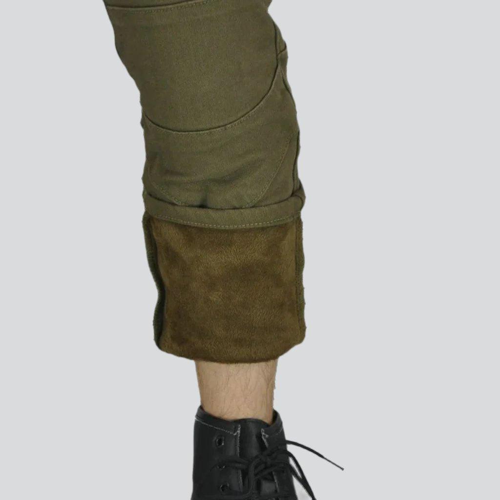 Winterliche Khaki-Bikerjeans für Herren