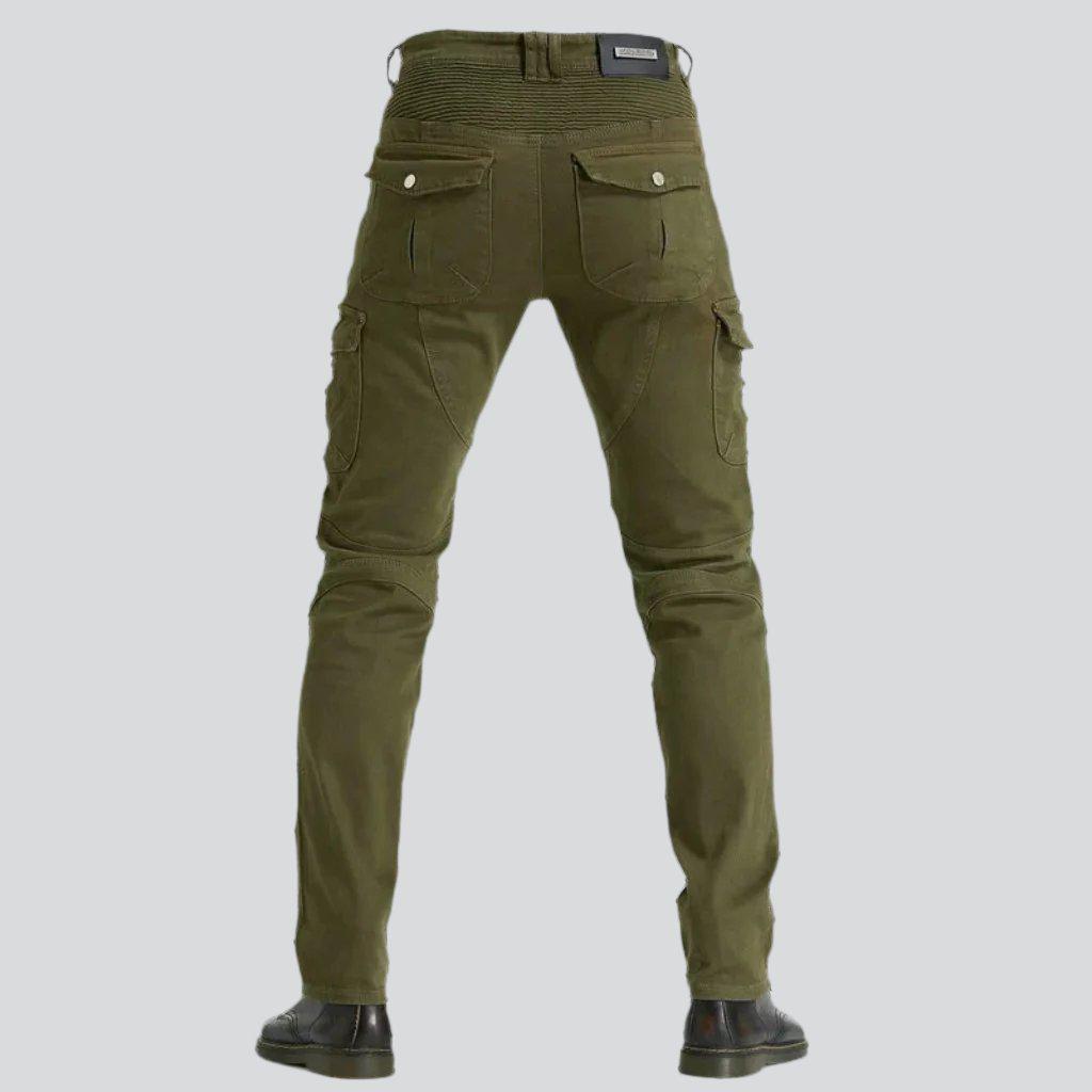 Winter khaki men's biker jeans