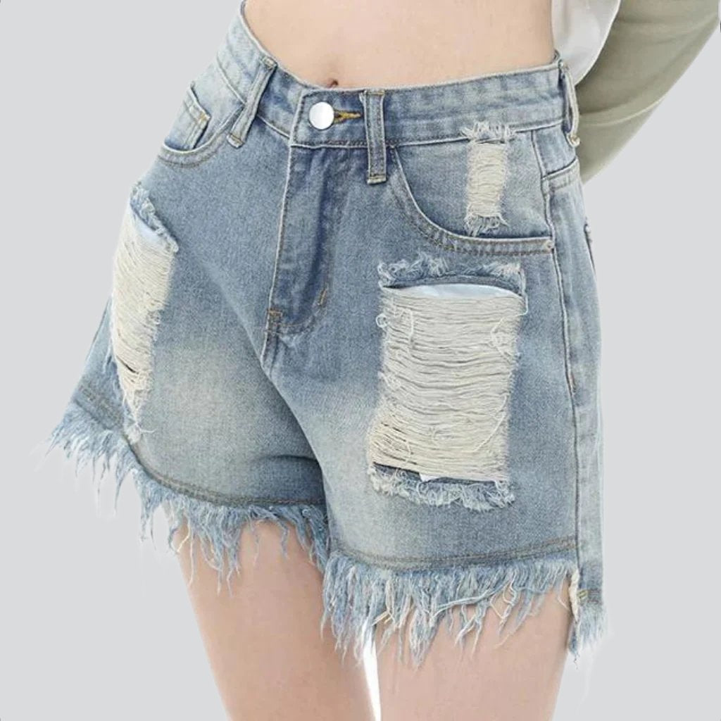 Short en jean déchiré à jambe large pour femme