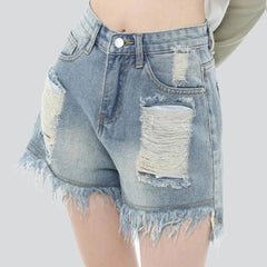 Zerrissene Damen-Jeansshorts mit weitem Bein