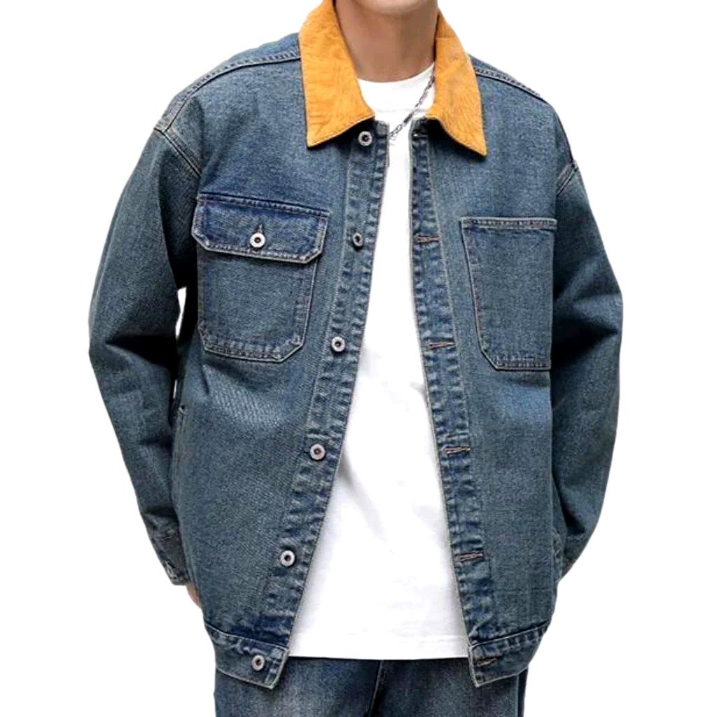 Yellow collar men's denim jacket