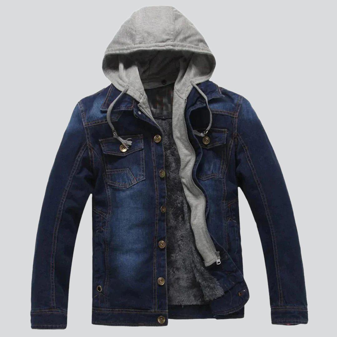 Winter hooded men's denim jacket