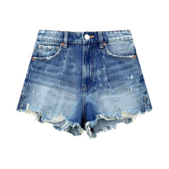 Wide-leg distressed denim shorts