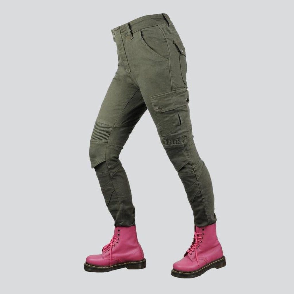 Wear resistant women's biker jeans