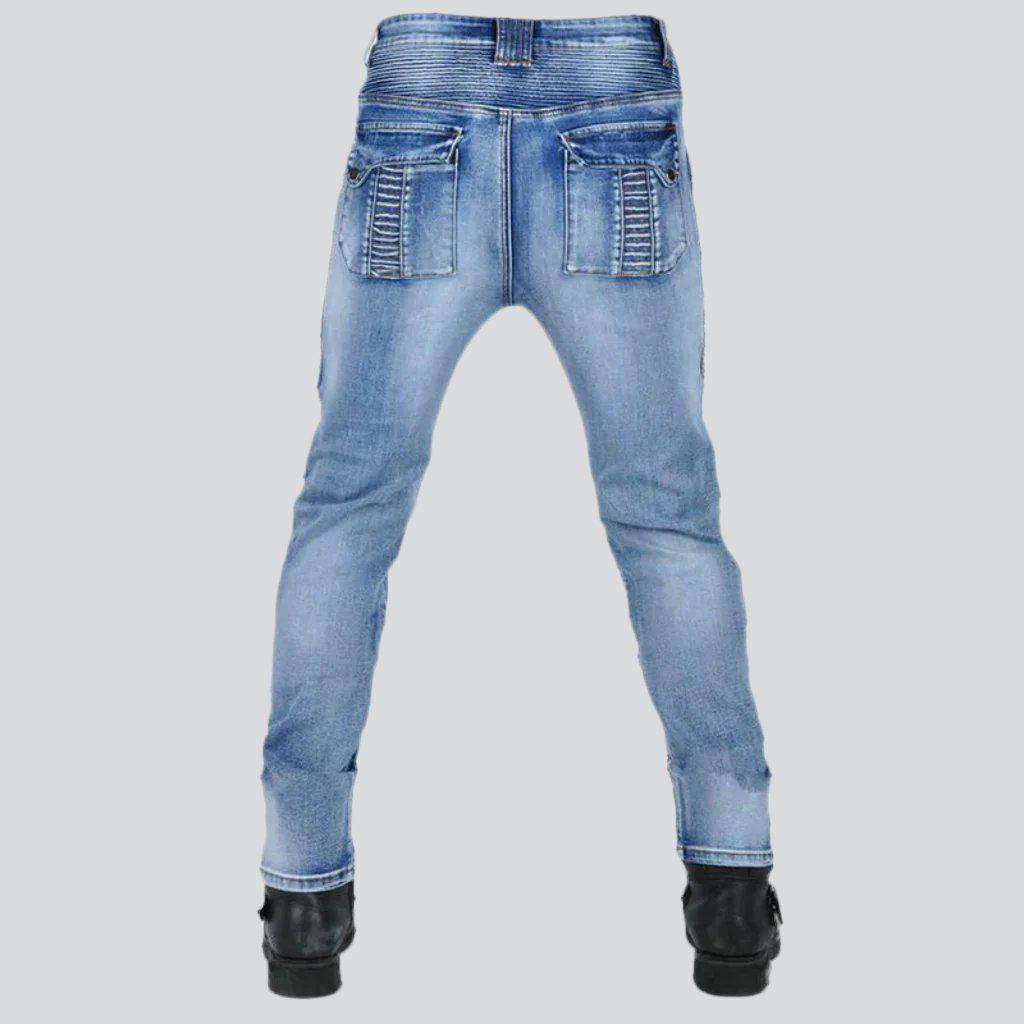 Whiskered men's biker jeans