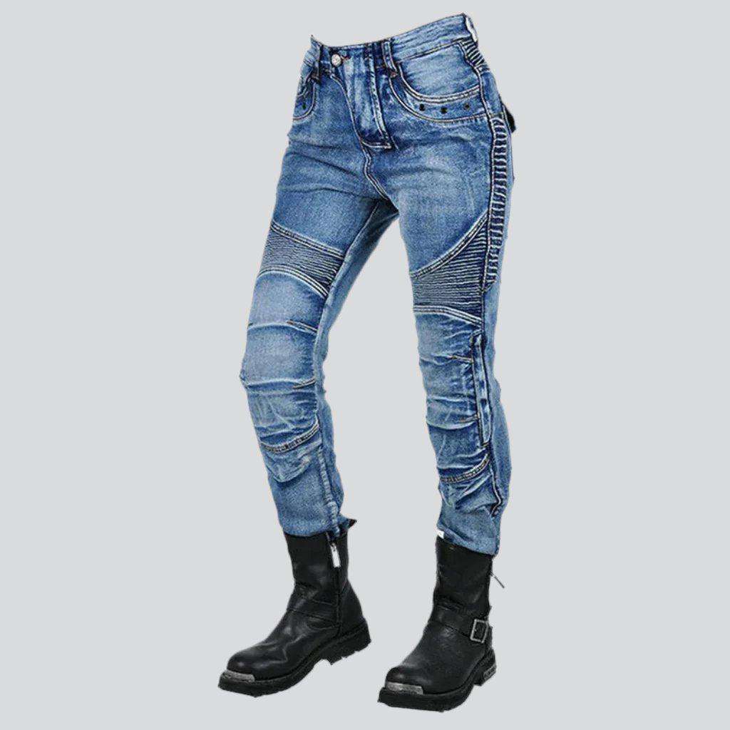 Whiskered men's biker jeans