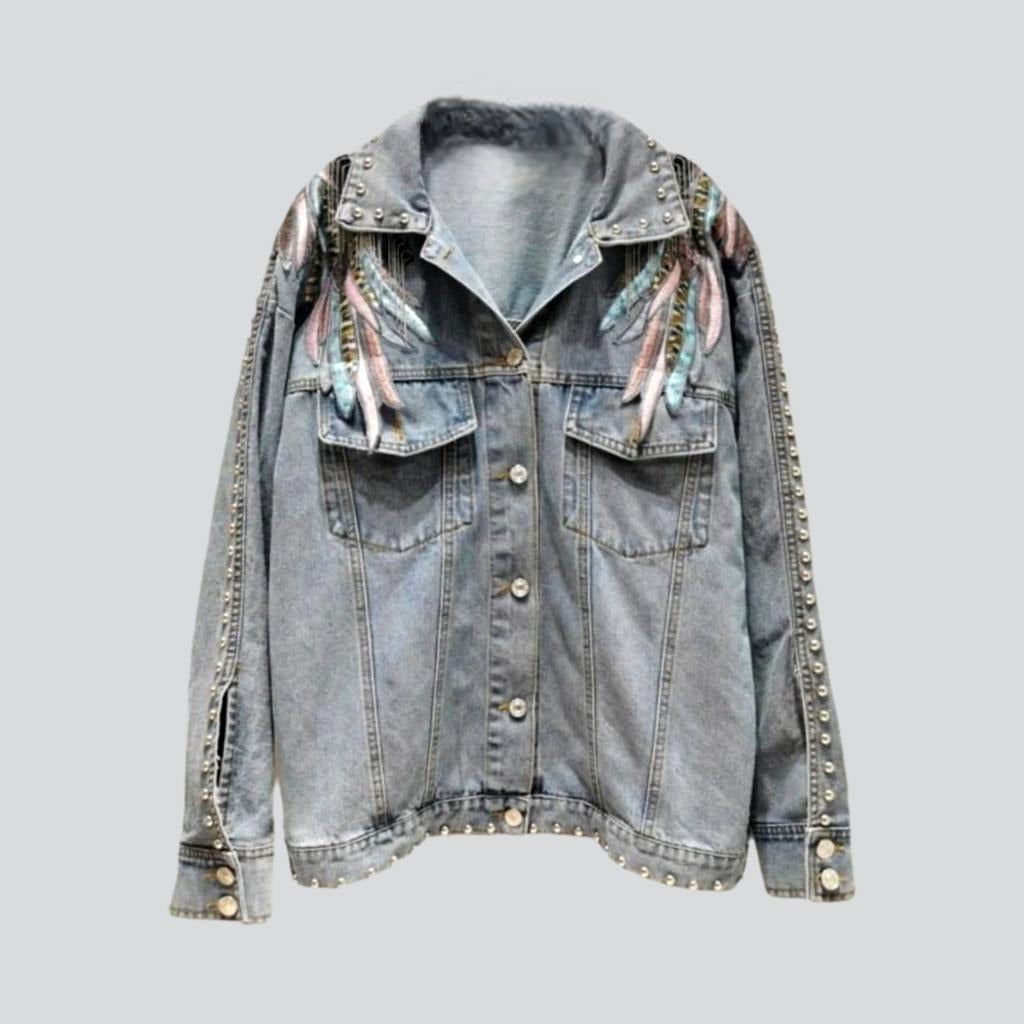 Wings embroidery women's denim jacket