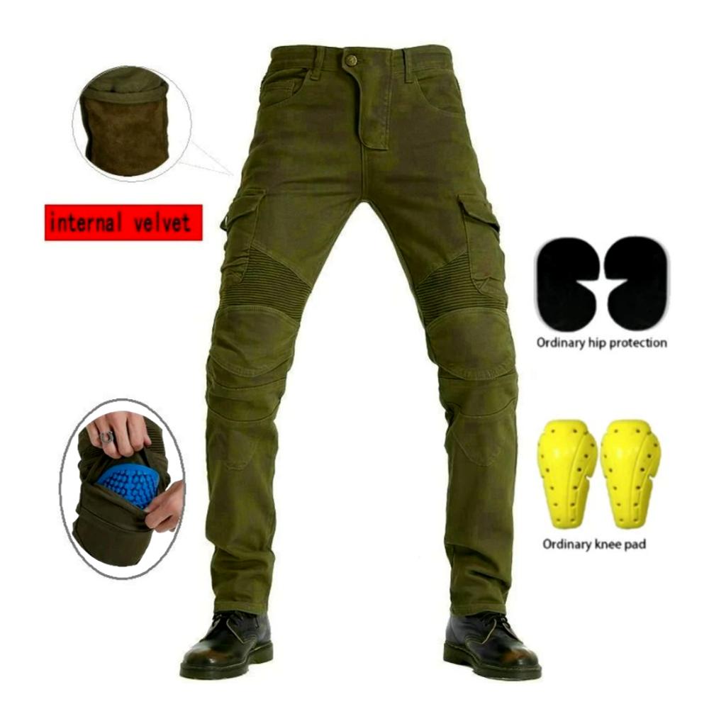 Winterliche Khaki-Bikerjeans für Herren