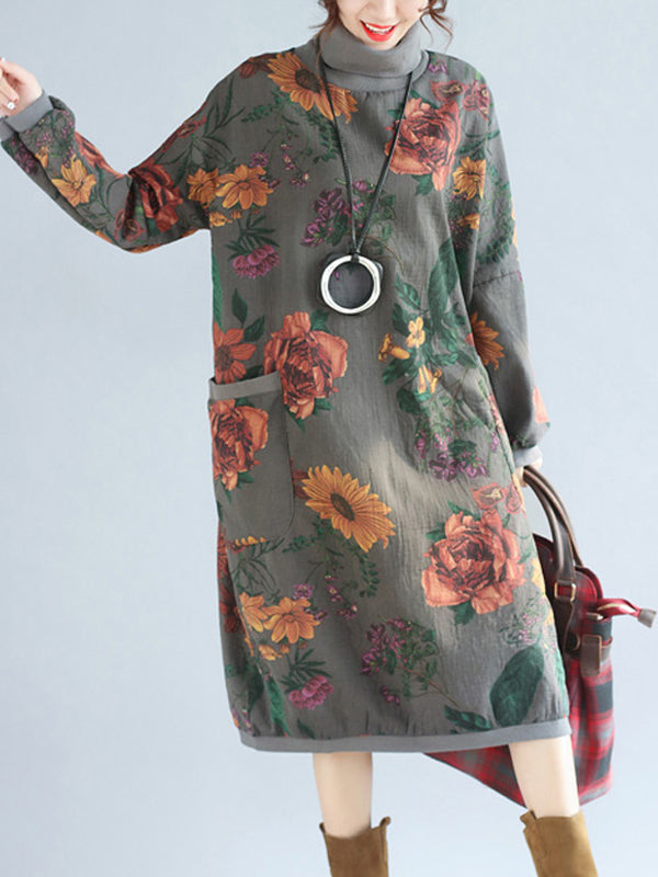 Robe pull à imprimé floral et col montant avec poches