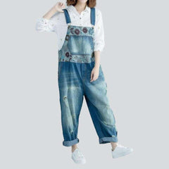 Washed baggy women's jeans overall