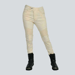 White women's biker denim pants