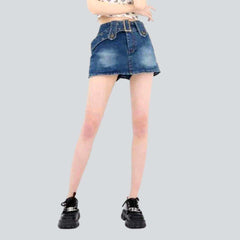 Wide belt short denim skirt