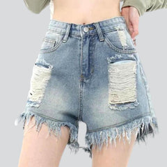 Zerrissene Damen-Jeansshorts mit weitem Bein