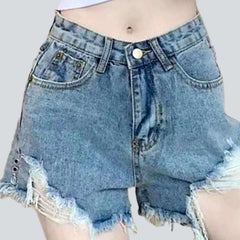 Short large en jean vieilli pour femme