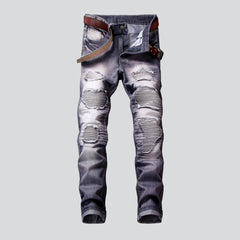 Wrinkled patchwork grey men's jeans