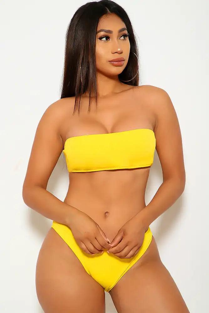 Yellow Cheeky Padded Bandeau Two Piece Swimsuit