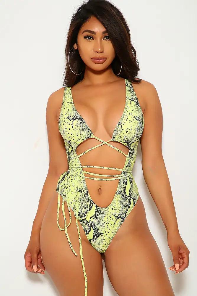 Yellow Snake Strappy One Piece Monokini Swimsuit