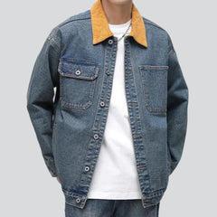 Yellow collar men's denim jacket