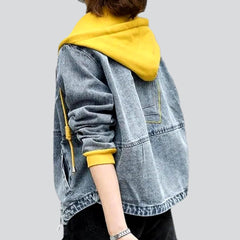 Veste en jean brodée à capuche jaune