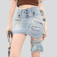 Zipper pocket urban denim skirt