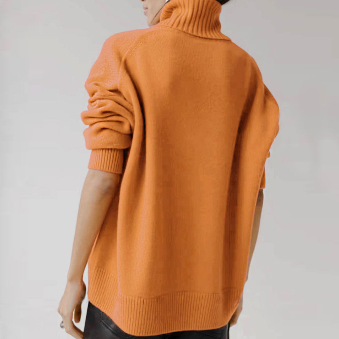 Asymmetrischer Rollkragenpullover mit Rippenbesatz und langen Ärmeln in Übergröße - Orange