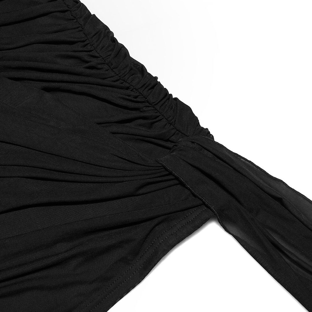 Asymmetrical Cut Out Mesh Long Sleeve Wrap Bodycon Party Mini Dress - Black