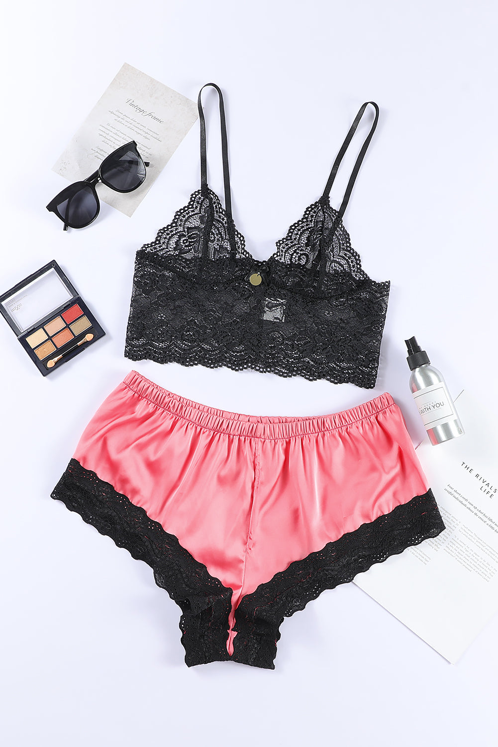 Ling Re Black 2Pcs Lace Spaghetti Straps Lingerie Set – DVL Shop