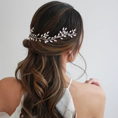 Halo-Stirnband im Boho-Stil mit Strass und Blattverzierung - Silber