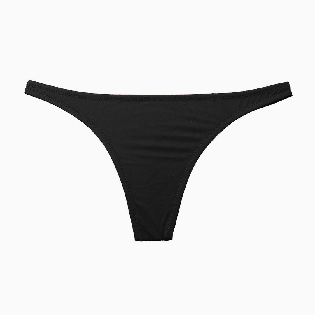 Brasilianischer, einfarbiger, hoch geschnittener, gerüschter Bikini-Tanga - Schwarz