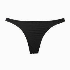 Brazilian Solid Color High Cut Ruched Bikini Thong Bottom - Black