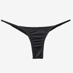 Brazilian Solid Color Ruched String Bikini Thong Bottom - Black