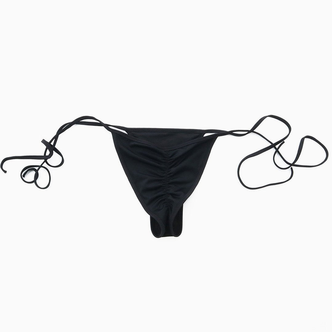 Brazilian Cut – Scrunch-Bikinihose mit seitlichem Schnürstring und Cheeky-Look – Schwarz