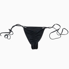 Brazilian Cut Tie String Side Scrunch Cheeky Bikini Bottom - Black