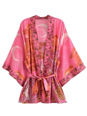 Robe courte en coton à imprimé floral de couleur rose 