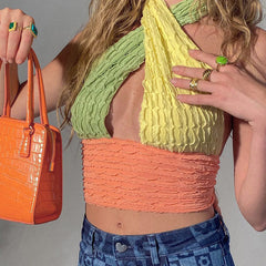 Débardeur court en tricot à col licou croisé Candy Panel - Multicolore