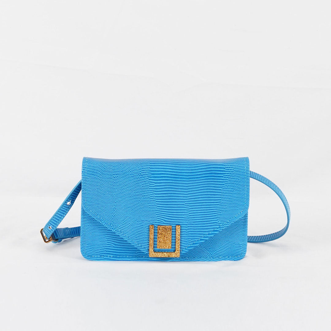 Chic Embossed Faux Leather Animal Pattern Foldover Top Envelope Bag - Blue