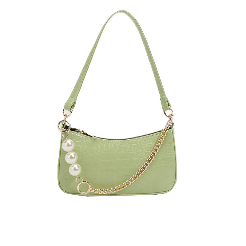 Chic Pearl Chunky Chain Baguette Baguette-Tasche mit Kroko-Prägung - Salbeigrün