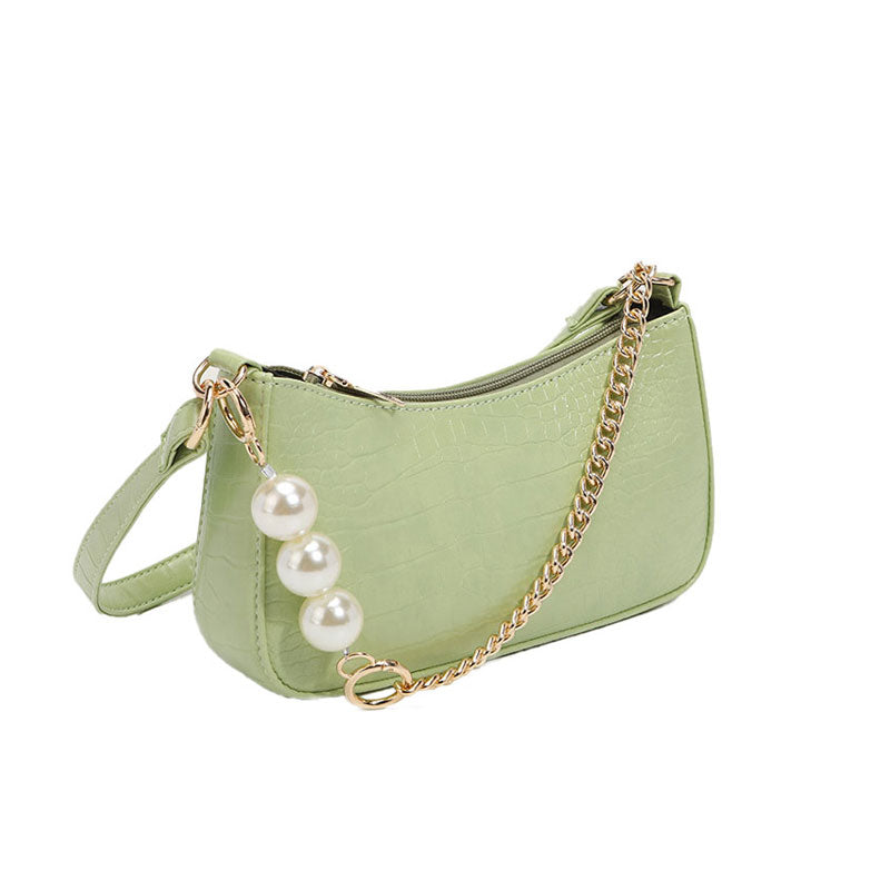 Chic Pearl Chunky Chain Baguette Baguette-Tasche mit Kroko-Prägung - Salbeigrün