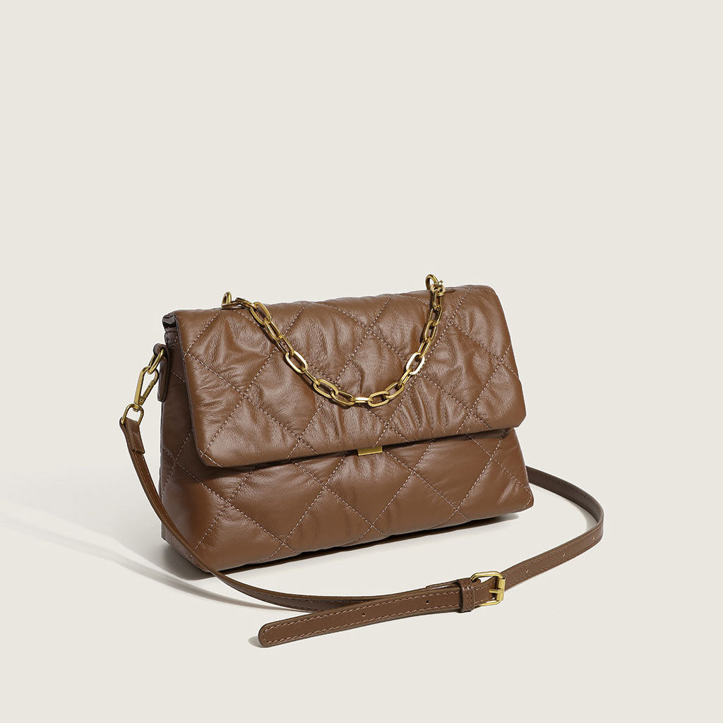 Chic Rhombus Flap Front Buckled Chain Trim Shoulder Bag - Coffee