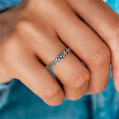 Bague ouverte en relief à motif floral plissé de style Cottagecore - Argent