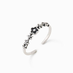 Bague ouverte en relief à motif floral plissé de style Cottagecore - Argent