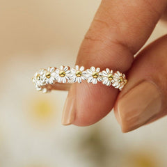 Bague en chaîne à marguerites plaquée bicolore de style Cottagecore - Argent