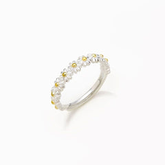 Bague en chaîne à marguerites plaquée bicolore de style Cottagecore - Argent