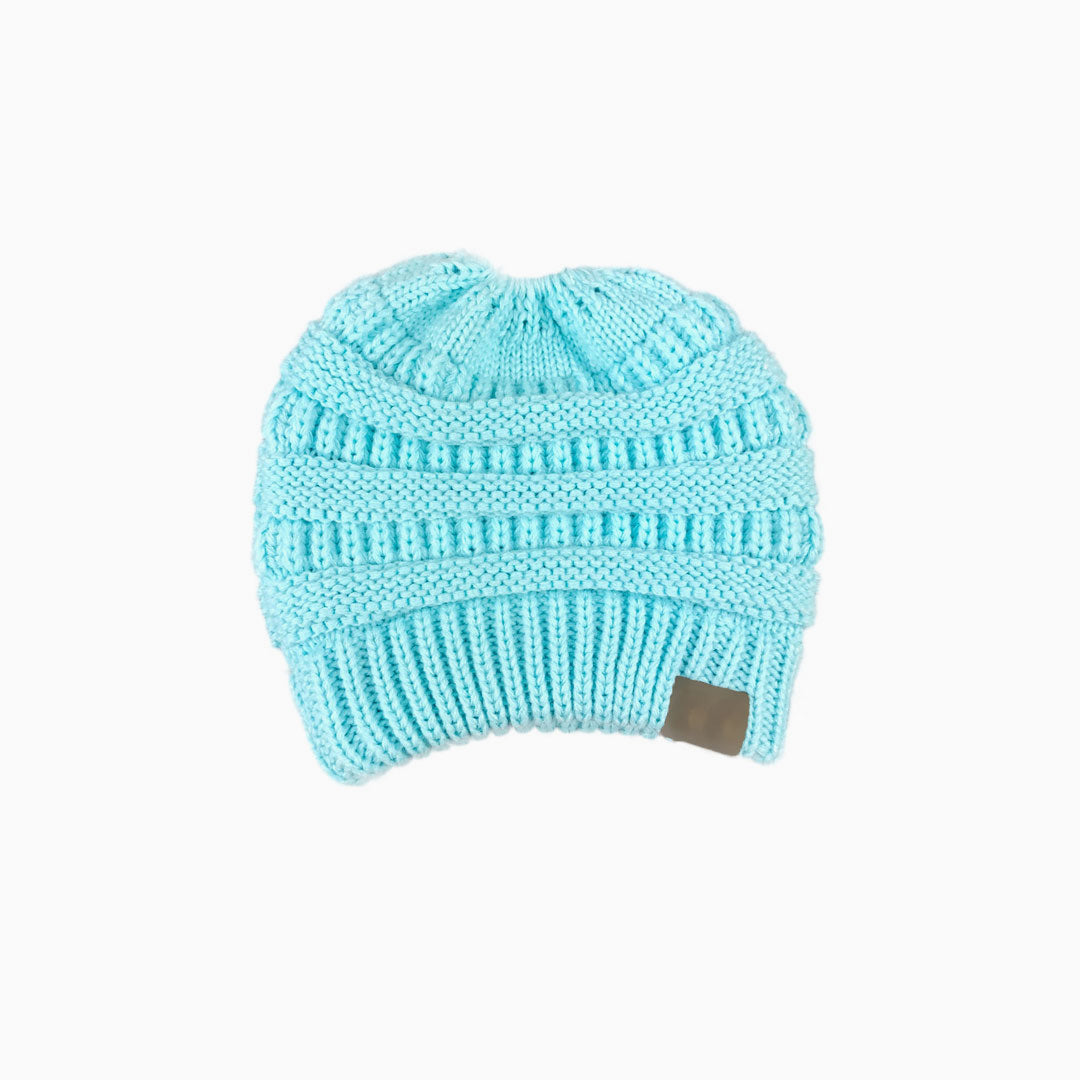 Bonnet d'hiver en tricot côtelé épais avec queue de cheval Warm Me Up