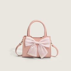 Cute Bow Detail Animal Pattern Faux Leather Crossbody Handle Bag - Pink