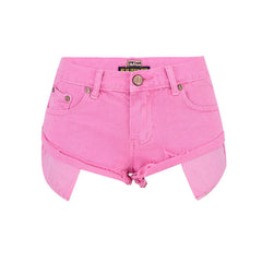 Short en jean taille basse couleur macaron mignon et vieilli - Rose